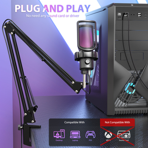 Chuyên nghiệp OEM USB C năng động microphone với RGB ánh sáng cho podcast ghi âm <span class=keywords><strong>PC</strong></span> Máy tính chơi Game streaming Mic - Product Image 3