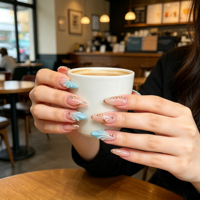 Faux ongles 3D papillon bleu dégradé à presser, 24 pièces, qualité salon durable, pour mariée