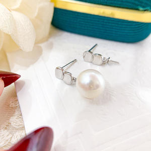 WENCHI S925 <b>Silver</b> DIY <b>Pearl</b> Fashionable <b>Earrings</b> with 8-11mm Round Beads and Empty Stand Model 11521 China - Product Image 1