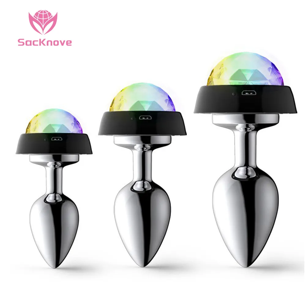 Sacknove 새로운 게임 섹스 토이 음성 제어 LED 플래시 USB 에로틱 SM 엉덩이 삽입 여성 질 게이 남성 항문 금속 빛 항문 플러그