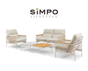 SIMPOLIFESTYLE Mobilier d'extérieur haut de gamme OLIVIA, chaise longue en corde, 2 places, jardin, terrasse, hôtel, complexe hôtelier, ensemble de canapés en aluminium et en teck - Product Image 1