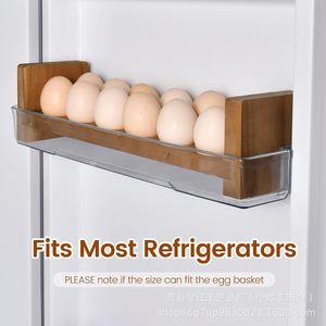 Double-layer egg <b>tray</b> rack, farmhouse kitchen refrigerator wooden fresh egg rack, stackable storage <b>basket</b>, shelf - Product Image 2