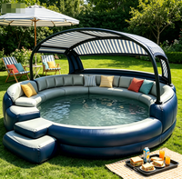 Bar de piscine gonflable de luxe avec auvent, sièges et marchepied, bain à remous extérieur avec étagère à boissons intégrée pour les fêtes d'été dans la cour