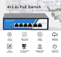 Switch PoE de 4 Puertos y 100 Mbps con Capacidad de 1 GBPS, 2 Puertos de Enlace Ascendente, Plug and Play, Eficiente Energéticamente para Cámaras IP, Redes de Oficina en Casa