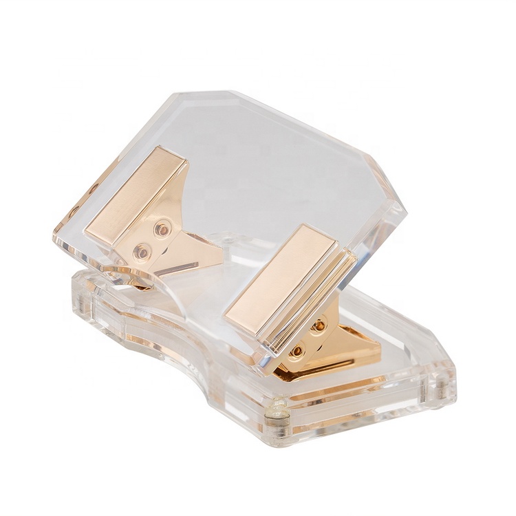 Прозрачный акриловый Дырокол с 2 отверстиями, набор для офисных и канцелярских принадлежностей, аксессуары для школы и банка, металлический дизайн с кристаллами