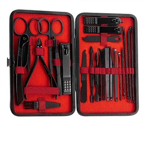 Cross-border Black and Red 24-piece Stainless Steel <strong>Nail</strong> <strong>Set</strong> Ear Scoop Oblique <strong>Nail</strong> <strong>Clippers</strong> Nose Hair Scissors Tweezers Durable - Product Image 1