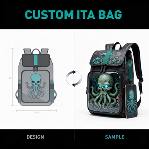 Sac à dos Ita en PU personnalisé avec motif crâne de pieuvre, étanche, fermeture éclair, forme carrée, pour exposition de badges et charms Comic Con - Product Image 3