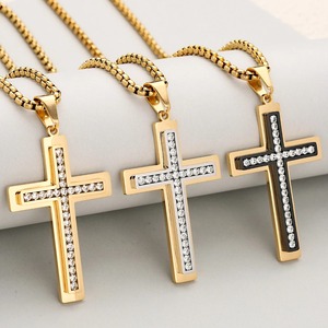 Stainless Steel Zircon <b>Cross</b> <b>Pendant</b> Necklace For <b>Men</b> Women Dainty Rhinestones Christian Jesus Prayer Amulet Charms Jewelry Gift - Product Image 1