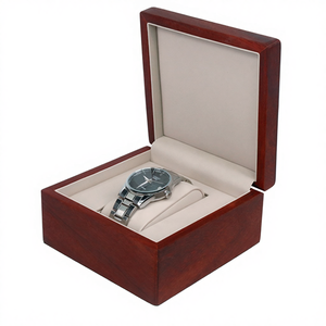Lussuosa Scatola Quadrata Rossa in Legno Massello Laccato con Inserto in Pelle PU per Orologio Singolo, Confezione Regalo per <span class=keywords><strong>Uomo</strong></span>/Donna - Product Image 4
