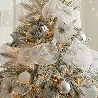 Arbre de Noël Pré-Enneigé de Luxe avec Feuilles Mixtes PE 150cm 180cm 210cm, Grandes Décorations Blanches
