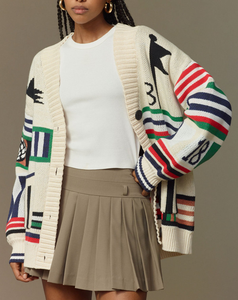 Custom Unisex Oversized Golf Jacquard Cardigan V-Neck Buttoned Heavyweight Ribbed Knitwear Slouchy Sporty <strong>Jumper</strong> - Product Image 2