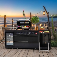Îlot de cuisine extérieur en acier inoxydable 304, barbecue tout-en-un, adapté aux jardins extérieurs