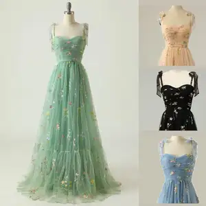 Elegant Mesh Maxi Bridesmaid Party Gown Women Modest Evening Dress 2023