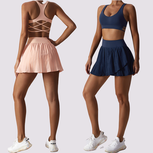 سريع الجفاف مثير المتسابق حزام الظهر حمالة الصدر الرياضية النسائية الملابس الرياضية 2 في 1 صالة الألعاب الرياضية مطوي تنورة جولف لينة مجموعات التنس للنساء - Product Image 1