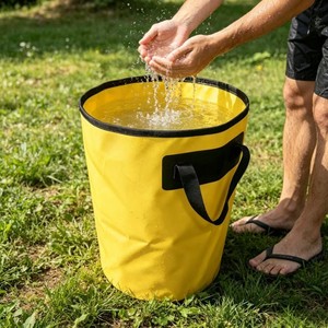 Yellow Foldable <b>Bucket</b> 10-15L Portable Collapsible For Outdoor Bathing And Camping - Product Image 1