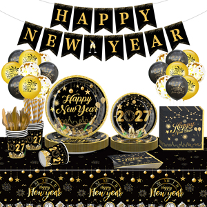 Nuevo Juego de Vajilla Negra <span class=keywords><strong>y</strong></span> Dorada para la Celebración del Año Nuevo 2027 <span class=keywords><strong>y</strong></span> Eventos en Tiendas - Product Image 1