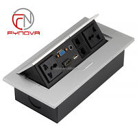 Enchufe de Mesa Retráctil con Conectividad Multimedia HD, Video, VGA, USB, Audio y Red para Salas de Reuniones y Oficinas