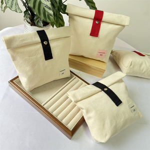 CH Custom Logo Small Canvas Makeup & Jewelry Travel Pouch Natural Cotton Food Bag with Roll Top Closure for <b>Gift</b> Packaging - Product Image 6