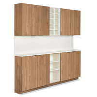 Meuble de rangement pour salon de coiffure en placage de bois naturel, avec éclairage LED bicolore personnalisé et évier intégré