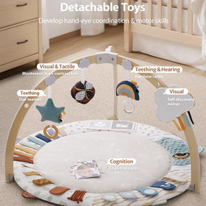 Maibeibi เสื่อสำหรับเล่นยิมสำหรับเด็ก5โซนเสื่อสำหรับออกกำลังหน้าท้องทำจากไม้พร้อมด้วยของเล่นฝึกประสาทสัมผัส<span class=keywords><strong>6</strong></span>ชิ้นที่ถอดออกได้ - Product Image 4