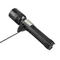 STARYNITE Lampe de poche LED laser blanche rechargeable à 21700 piles zoomables avec voyant d'avertissement latéral rouge et batterie externe