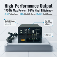 Chargeur de batterie au lithium à tension et courant réglables 1800W 45V-90V 48V 60V 72V 84V 0-20A Chargeur rapide intelligent avec affichage numérique
