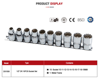 Premium 10 pièces 1/2 pouces jeu de douilles d'entraînement 12 points CRV acier inoxydable haute qualité ensembles d'outils à main 1 an personnalisable OEM