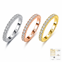 Bague Eternity 2 mm en Moissanite avec Certificat, Argent Sterling 925, Bague de Mariage Entièrement Pavée pour Femme, Taille US 4-10