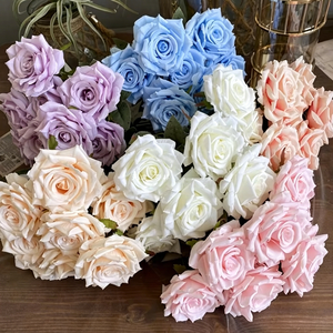 Bouquet de fleurs artificielles en soie rose bleu rouille automnal LUYI-Design pour la décoration de mariage et de la maison - Product Image 1
