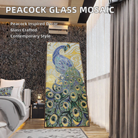 Foshan fournitures motif personnalisé coupe à la main verre Art Mural mur mosaïque carreaux paon oiseau pour bureau à domicile salon hôtel