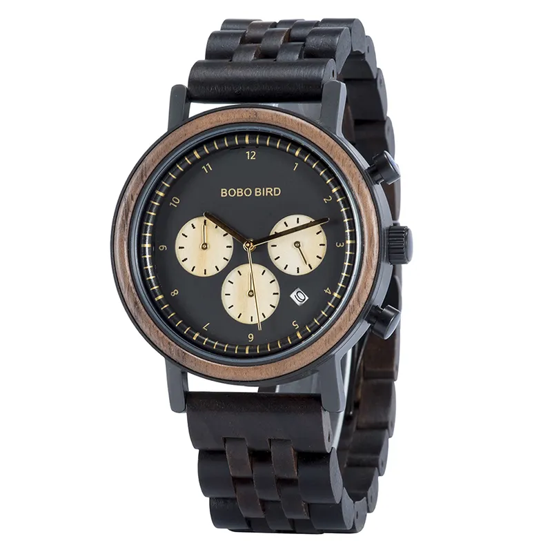 Wood Wristwatch BOBO BIRD Newest Luxury Brand Wood Watch Men Multi-function Quartz Movement Date Male Wristwatches Clock Relogio Masculino