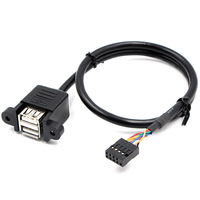 Câble d'extension de carte mère USB 2.0 à 9 broches, double port, avec support intégré, noyau en cuivre, trous de fixation, port femelle double couche