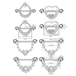 Set de 10 Pares de Piercings para Pezones de Acero Inoxidable 316L Plateado para Niños, con un Corazón y Ocho Circonitas, Lindos, Regalo - Product Image 4