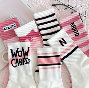 In cotone Versatile alta bellezza bianco rosa striscia lettera <span class=keywords><strong>calze</strong></span> da ragazza - Product Image 4