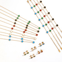 Kalung Rantai Adjustable Lima Daun Lima Bunga Berbahan Enamel Baja Anti Karat Lapis Emas 18K Tidak Luntur