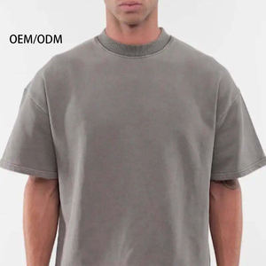 Mayorista de diseño de algodón pesado Hombres Camiseta de alta calidad en blanco Vintage Logo personalizado de gran tamaño Mock Neck Heavyweight T-Shirt - Product Image 1