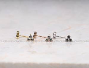 Trio Bohemian <b>Sterling</b> <b>Silver</b> Lab-Grown Diamond <b>Stud</b> Earring | Mini Earring Pair | Salt and Pepper Round Brilliant Cut - Product Image 6