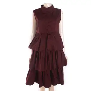Customizable Middle length woven fabric sleeveless stand collar cake pleated dress woman clothing
