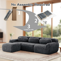 Canapé en tissu pelucheux et moelleux en forme de L, sans structure, avec coussins décoratifs, éponge haute densité, design antidérapant, connexion par boucle