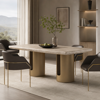 Table à manger rectangulaire de luxe en marbre artificiel durable, base double en acier au carbone, design moderne pour usage extérieur/intérieur, hôtels