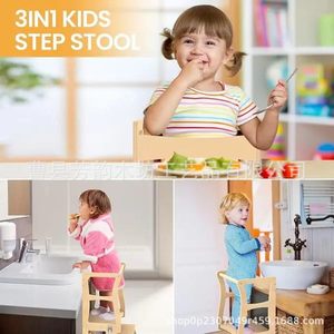 Wooden Kids Step <b>Stool</b> Learning Tower With Blackboard 3 In 1 For Kitchen <b>Bathroom</b> Safety Design - Product Image 1