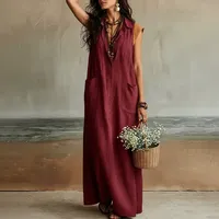 Robe longue boutonnée coupe ajustée, couleur unie, style français, décontractée, pour les vacances