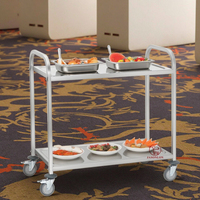 2-stöckiger Edelstahl-Servierwagen mit Quadratrohrkonstruktion, LFGB-Zertifiziert, 50-80kg Tragfähigkeit, Spiegelfinish für Hotel und Restaurant