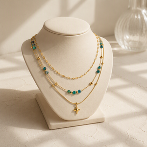 Delicata Collana a Catena Multistrato in Acciaio Inossidabile Placcato Oro 18K con Perline Colorate d'Acqua Dolce e Ciondolo a Stella, alla Moda per Unisex - Product Image 2
