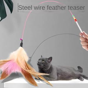 Milieuvriendelijke Plastic Kattenspeelgoedstick Met Staaldraad En Natuurlijk Veren Bel-Interactief Trainingsspeelgoed - Product Image 5