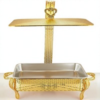 Chauffe-Plat de Luxe Doré, Réchaud de Buffet, Conteneur Chauffant pour Aliments, Marmite à Alcool, Réchaud de Buffet 5L en Acier Inoxydable et Fer 6