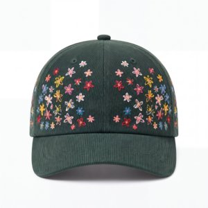 Custom Logo Leaf Design <b>Flat</b> Embroidery 6 Panel Adjustable Corduroy Baseball Cap Vintage Retro Dad <b>Hat</b> T&L Wholesale - Product Image 2