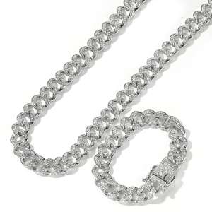 بيع بالجملة رخيصة الهيب هوب مغني الراب المجوهرات وارتفع الذهب مثلج من الكريستال 13 الماس وصلة كوبية قلادة سوار مجموعة قلادة - Product Image 2