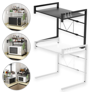 Support de micro-ondes extensible OEM pour comptoir, rangement d'ustensiles de cuisine, vaisselle, casseroles et poêles, étagère en acier au carbone avec crochets - Product Image 5