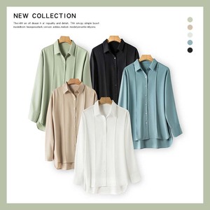 <span class=keywords><strong>Chemise</strong></span> à manches longues à revers de couleur unie pour femmes <span class=keywords><strong>Chemise</strong></span> en modal douce et fraîche <span class=keywords><strong>sans</strong></span> <span class=keywords><strong>repassage</strong></span> <span class=keywords><strong>Chemise</strong></span> de protection solaire pour femmes - Product Image 3